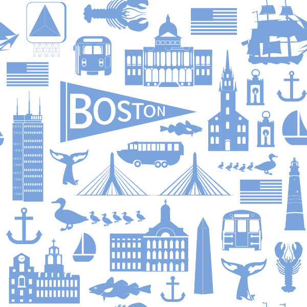 Blue Boston landmark baby pajama pattern